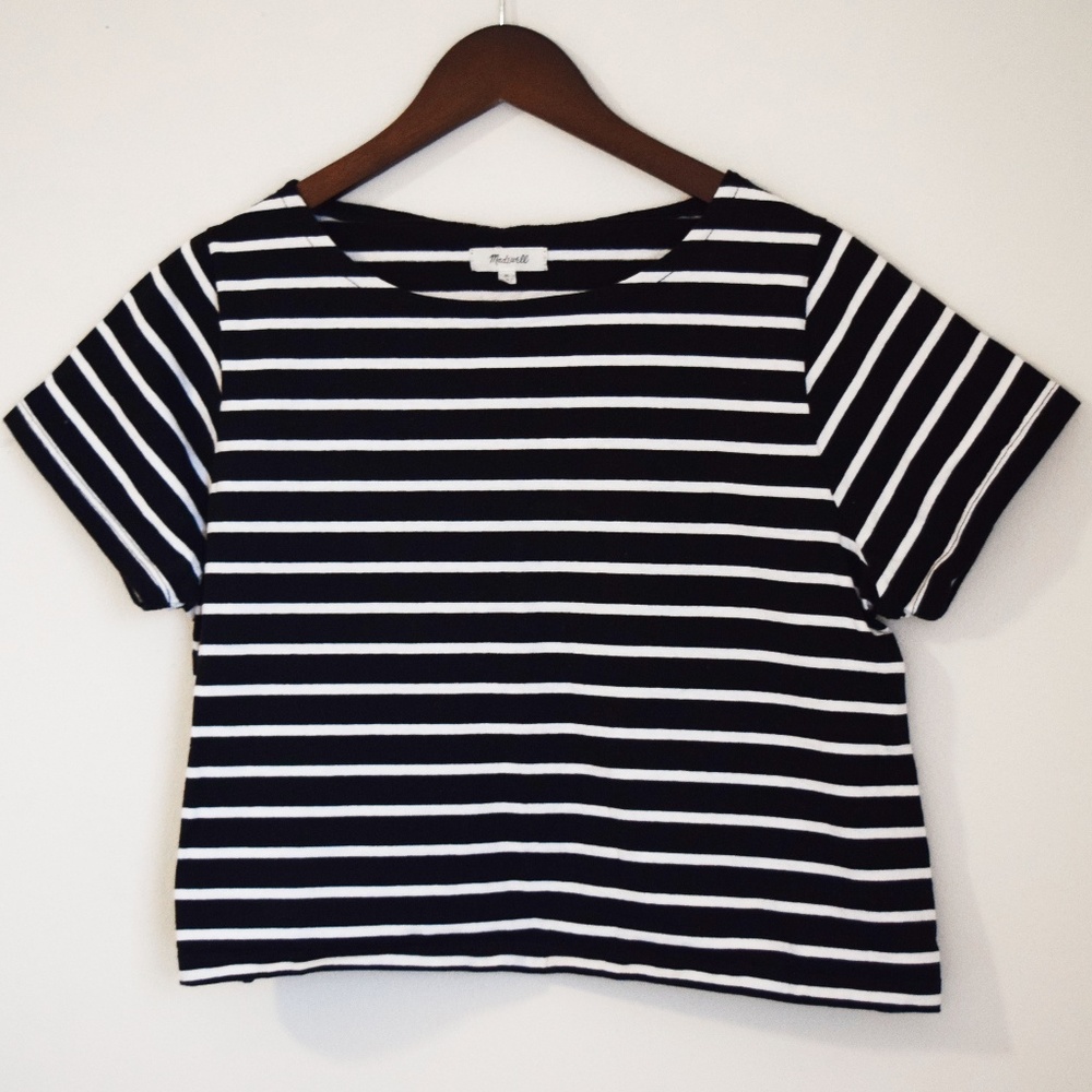 Madewell Black & White Striped Crop Top T-Shirt